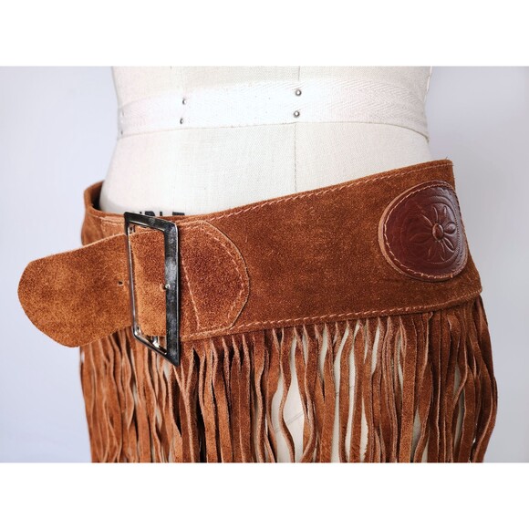 Fringed Leather Mini Skirt Festival Gypsy Tribal Warrior Gladiator Medieval S/M - Picture 3 of 10